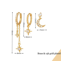 Hexagram & Moon Earrings Set