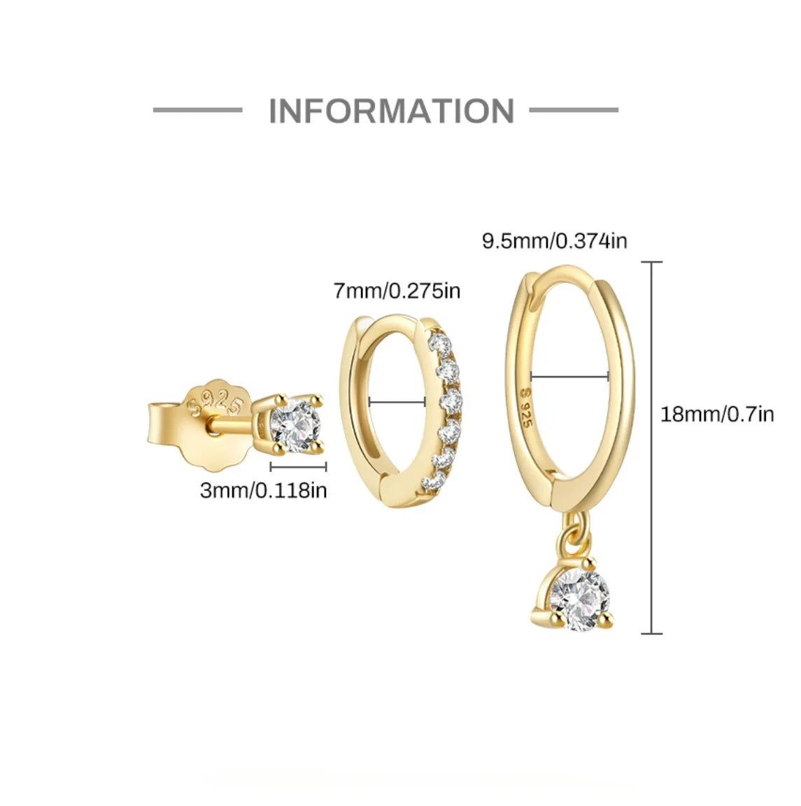 3 Pairs Minimalist Hoop Earrings