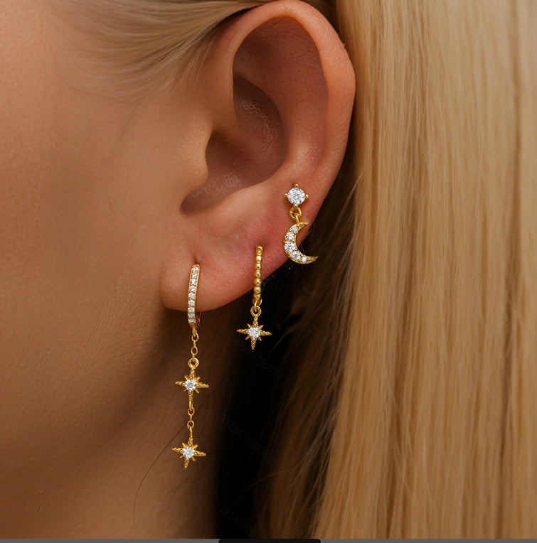 Hexagram & Moon Earrings Set