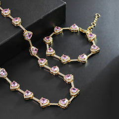 Pink Heart Crystal Zirconia Necklace