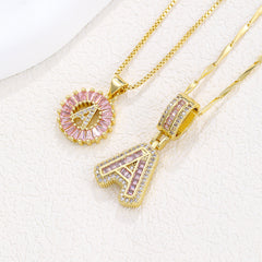2-Pack Pink CZ Initial Necklaces