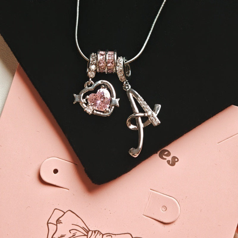 Initial & Pink Crystal Necklace