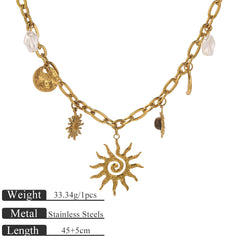 Gold Sun Charms Necklace