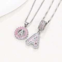 2-Pack Pink CZ Initial Necklaces