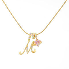 Initial & Heart Zircon Necklace