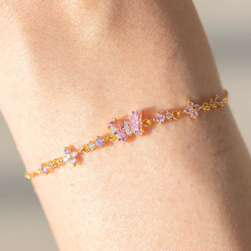 Pink Bow Crystal Stacking Bracelet Set