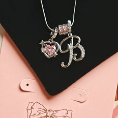 Initial & Pink Crystal Necklace
