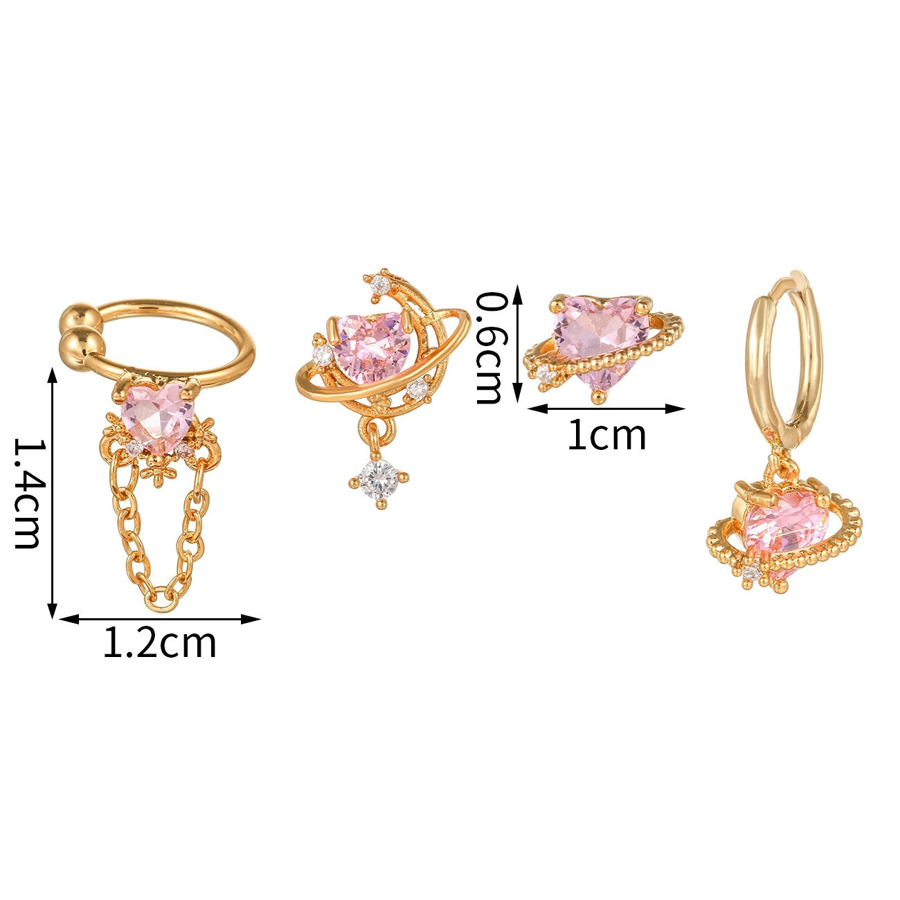 4-Piece Pink Heart Earrings Set