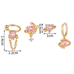 4-Piece Pink Heart Earrings Set