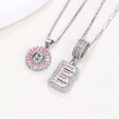 2-Pack Pink CZ Initial Necklaces