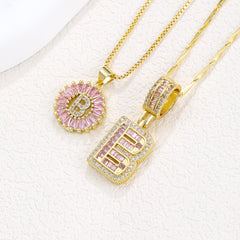 2-Pack Pink CZ Initial Necklaces