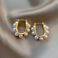 Clustered Pearl Hoop Earrings