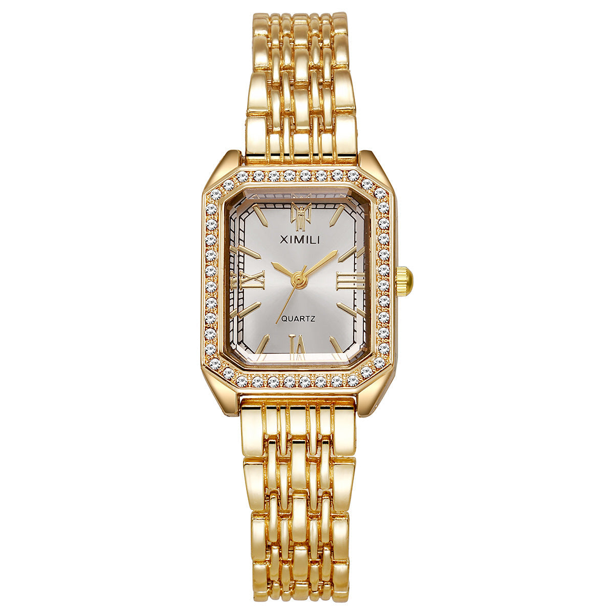 Crystal Bezel Square Gold Watch
