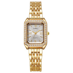 Crystal Bezel Square Gold Watch