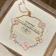 Dainty Pink Clover Bracelet Set
