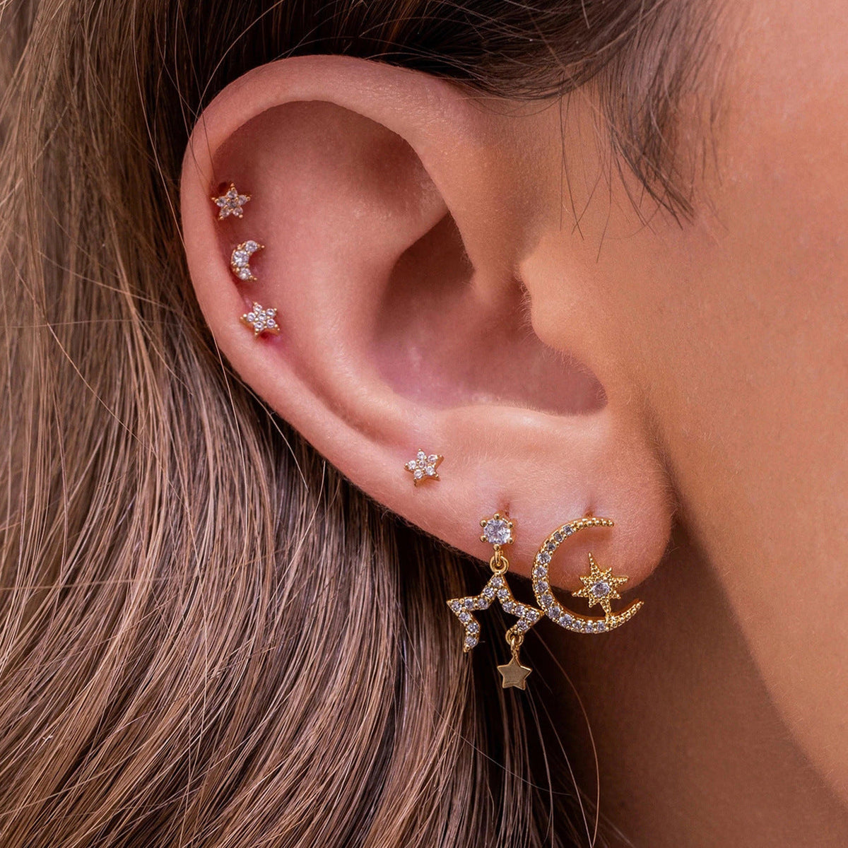 Star & Moon Stackable Earrings Set