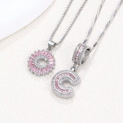 2-Pack Pink CZ Initial Necklaces
