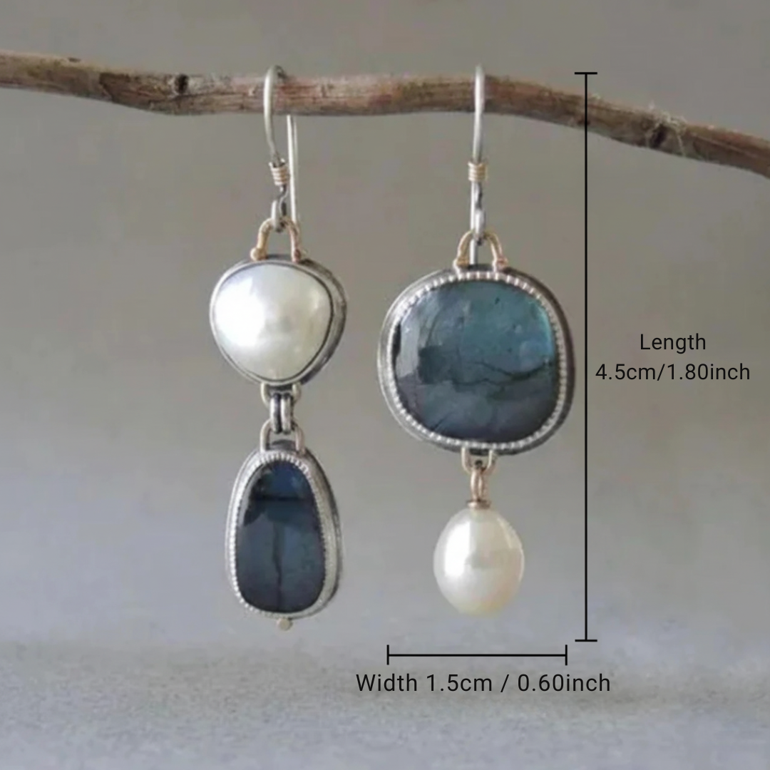 Blue Stone Pearl Drop Earrings