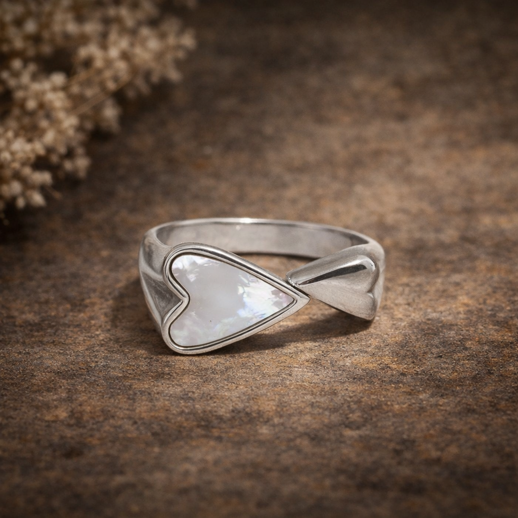 Seraphine - Heart Adjustable Ring with Mother of Pearl