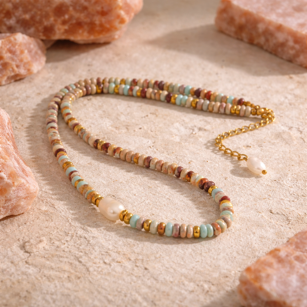 Open and Balanced - Jasper Necklace with Pearl