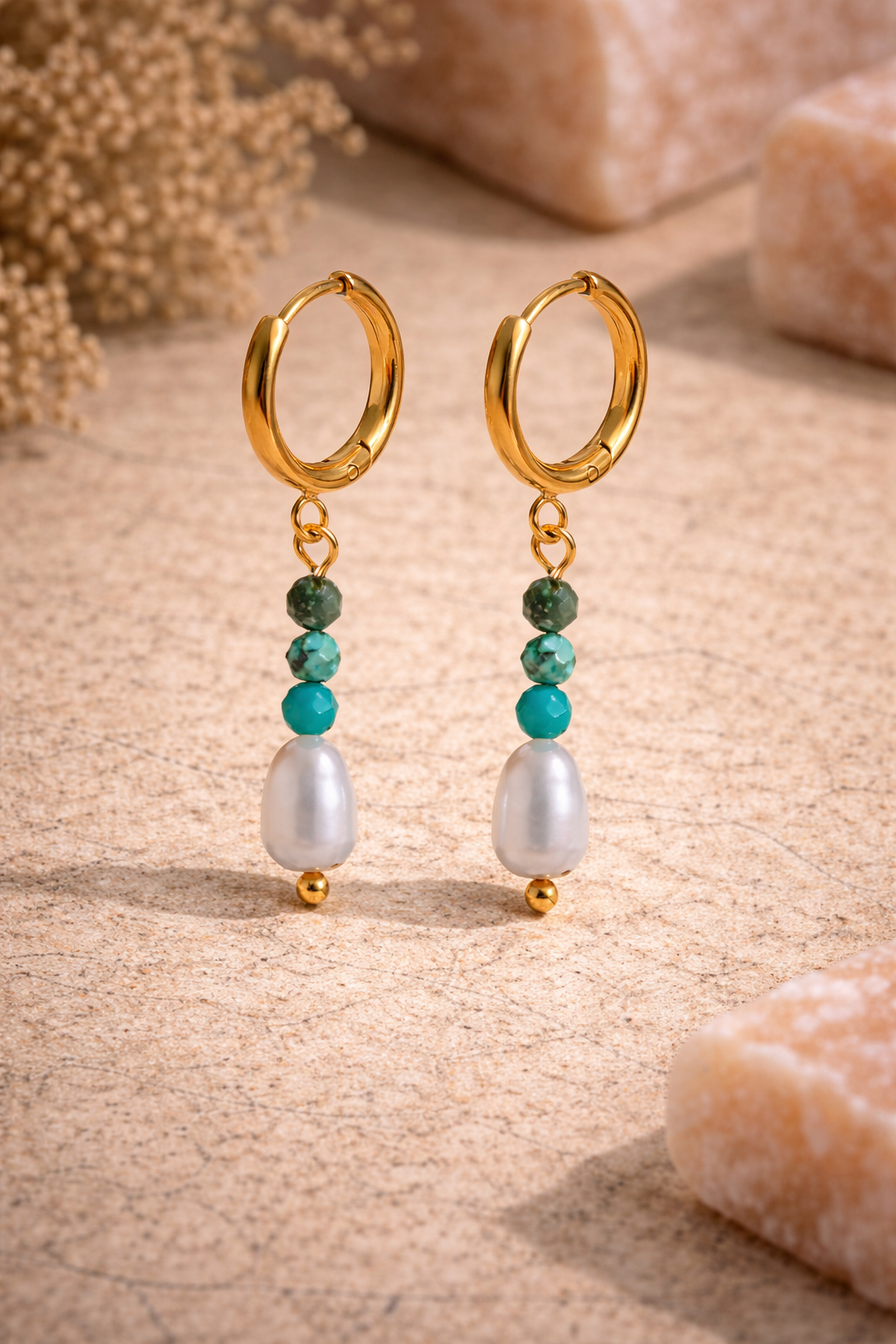 Balance the mind - 18k Drop Earrings with Turquoise and Pearl