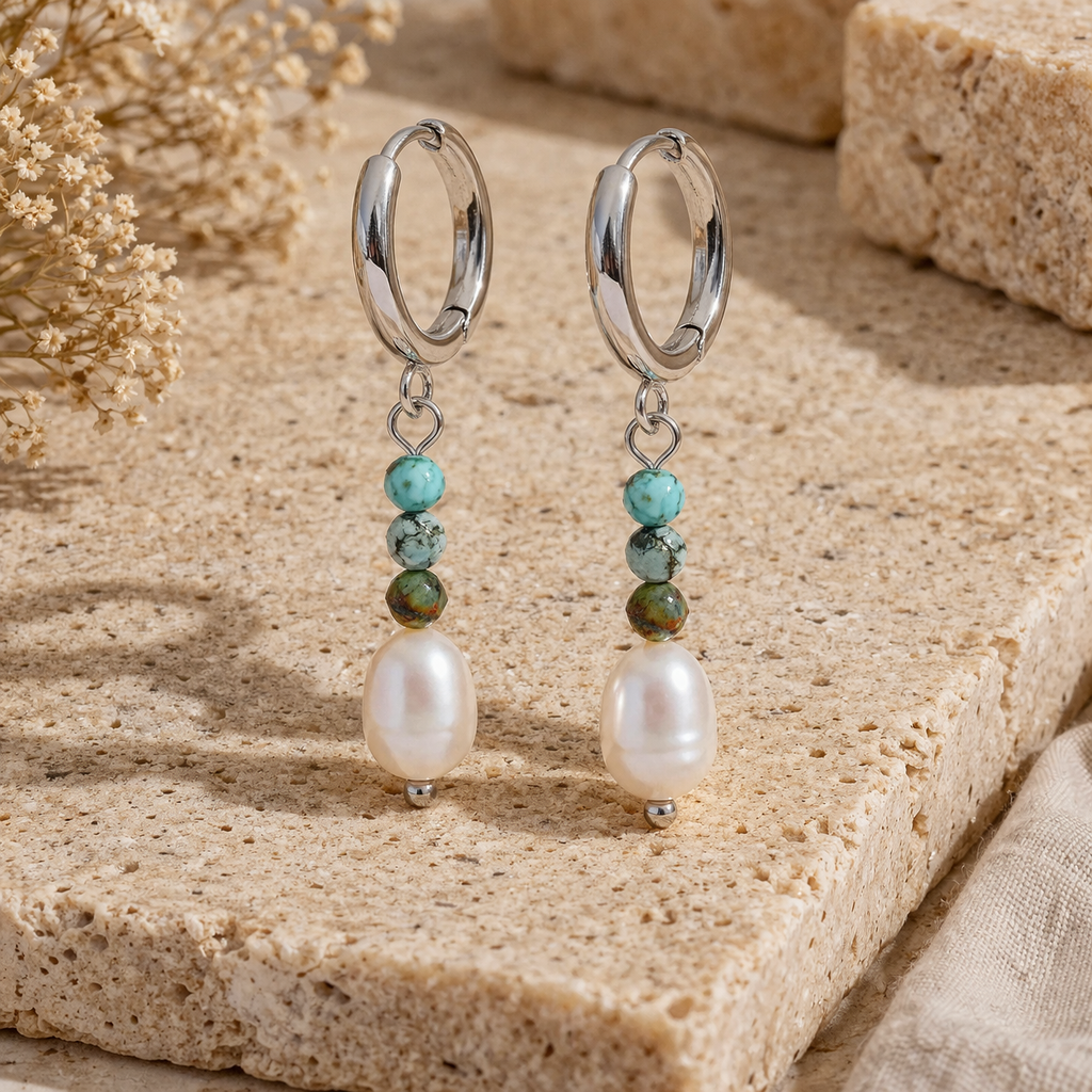 Balance the mind - 18k Drop Earrings with Turquoise and Pearl