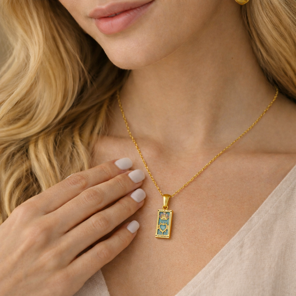 The Empress - Tarot Card  | Silver Dainty Necklace with Blue Enamel