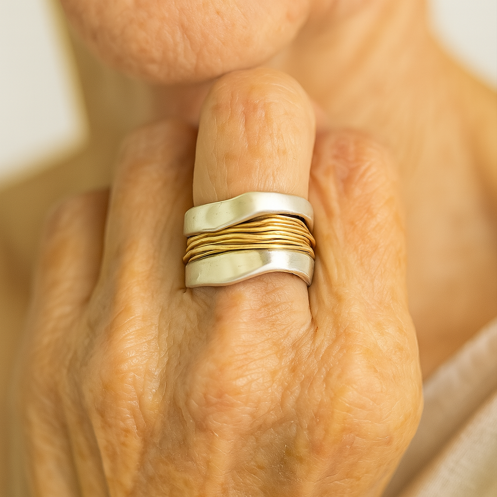 Silver Golden Threads Ring