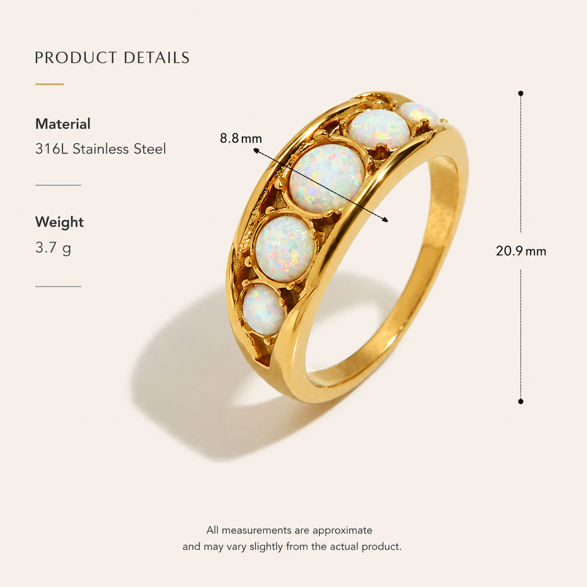 Round Opal Stainless Steel Ring