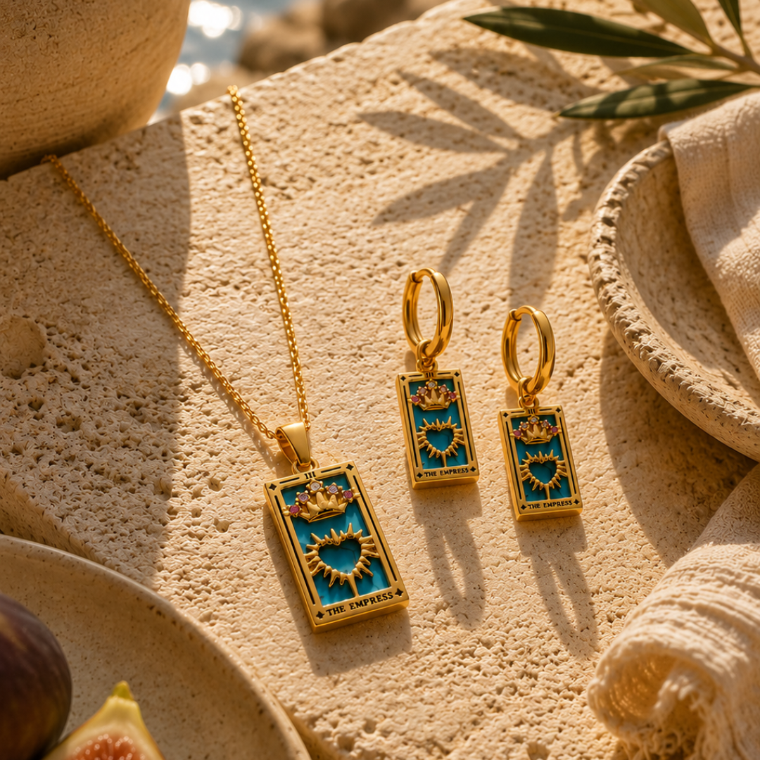 The Empress - Tarot Card  | Silver Dainty Necklace with Blue Enamel
