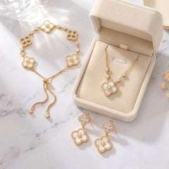 Dainty Pink Clover Bracelet Set