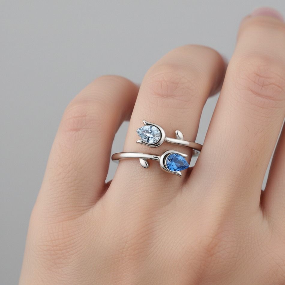 Mother & Daughter Double Birthstone Tulip Ring