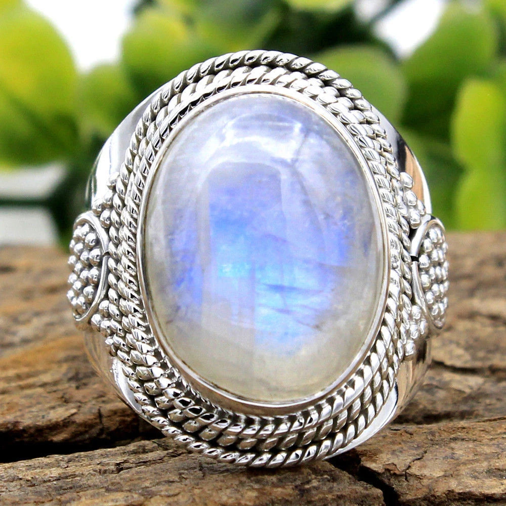 Oval Moonstone Retro Silver Ring