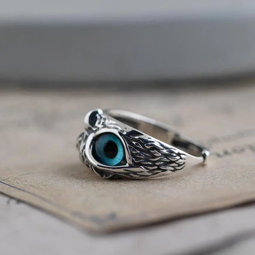 Mystic Owl Opal Ring – Adjustable Silver Wisdom Ring