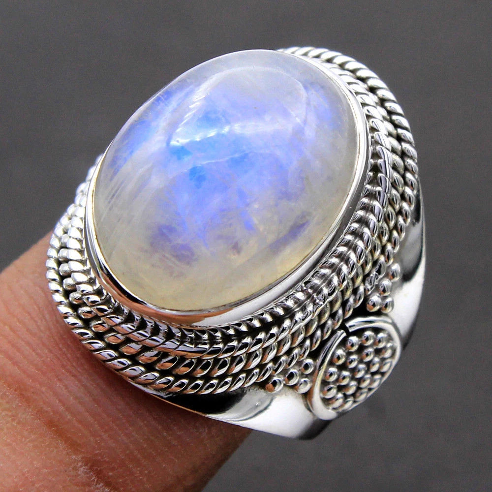 Oval Moonstone Retro Silver Ring