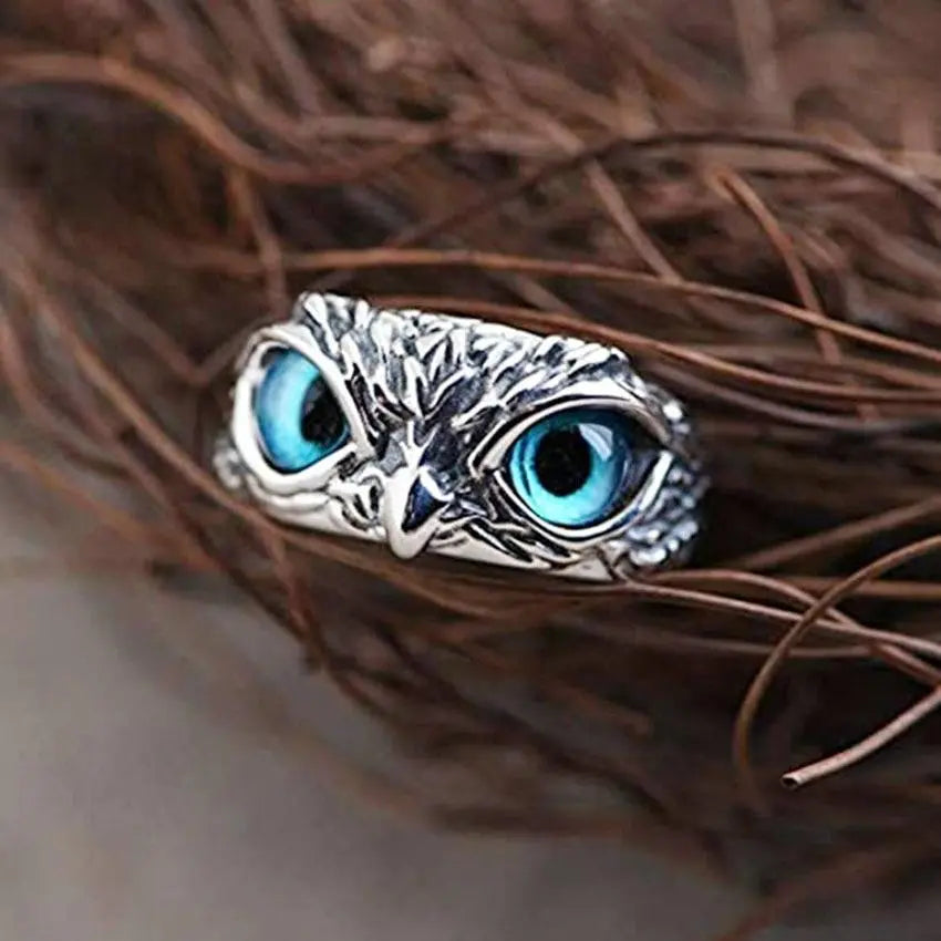 Mystic Owl Opal Ring – Adjustable Silver Wisdom Ring
