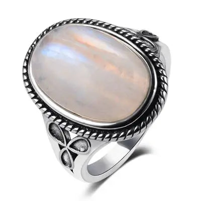 Natural Moonstone Silver Ring