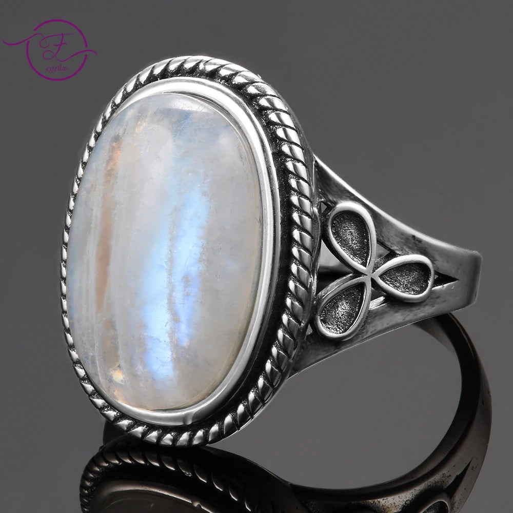 Natural Moonstone Silver Ring