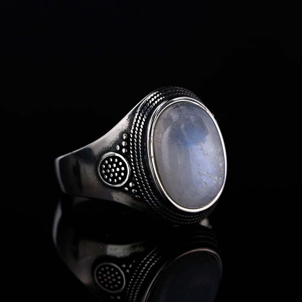 Oval Moonstone Retro Silver Ring