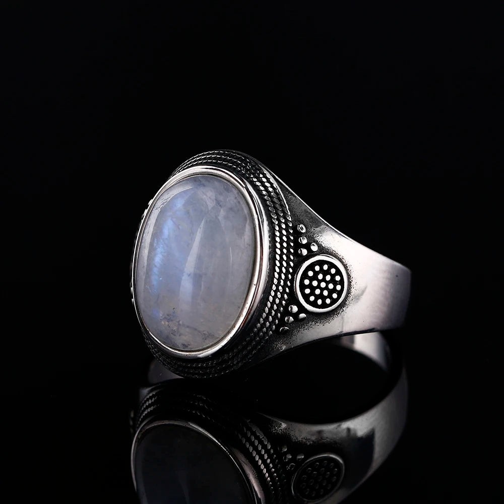 Oval Moonstone Retro Silver Ring