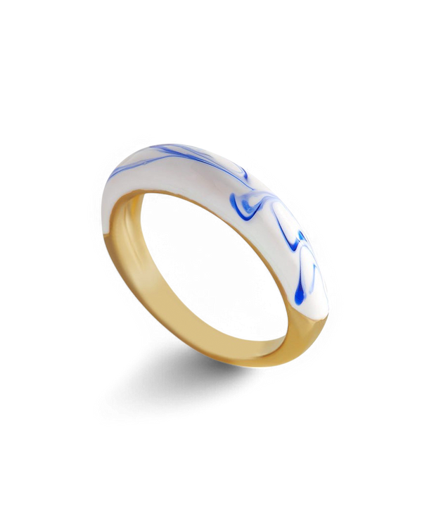 Blue Porcelain Dome Ring