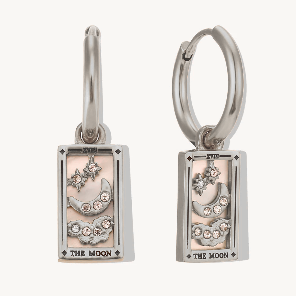 The Moon - Tarot Card Gold | Silver Hoop Earrings