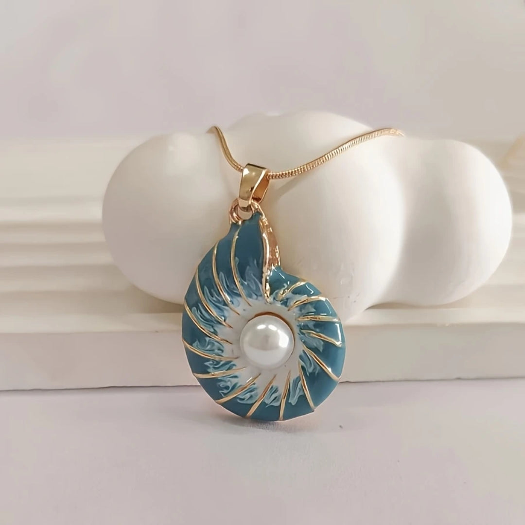 Pearl Blue Shell Pendant Necklace