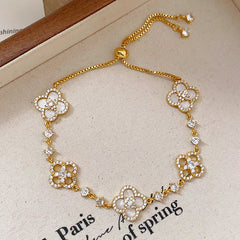Dainty Pink Clover Bracelet Set