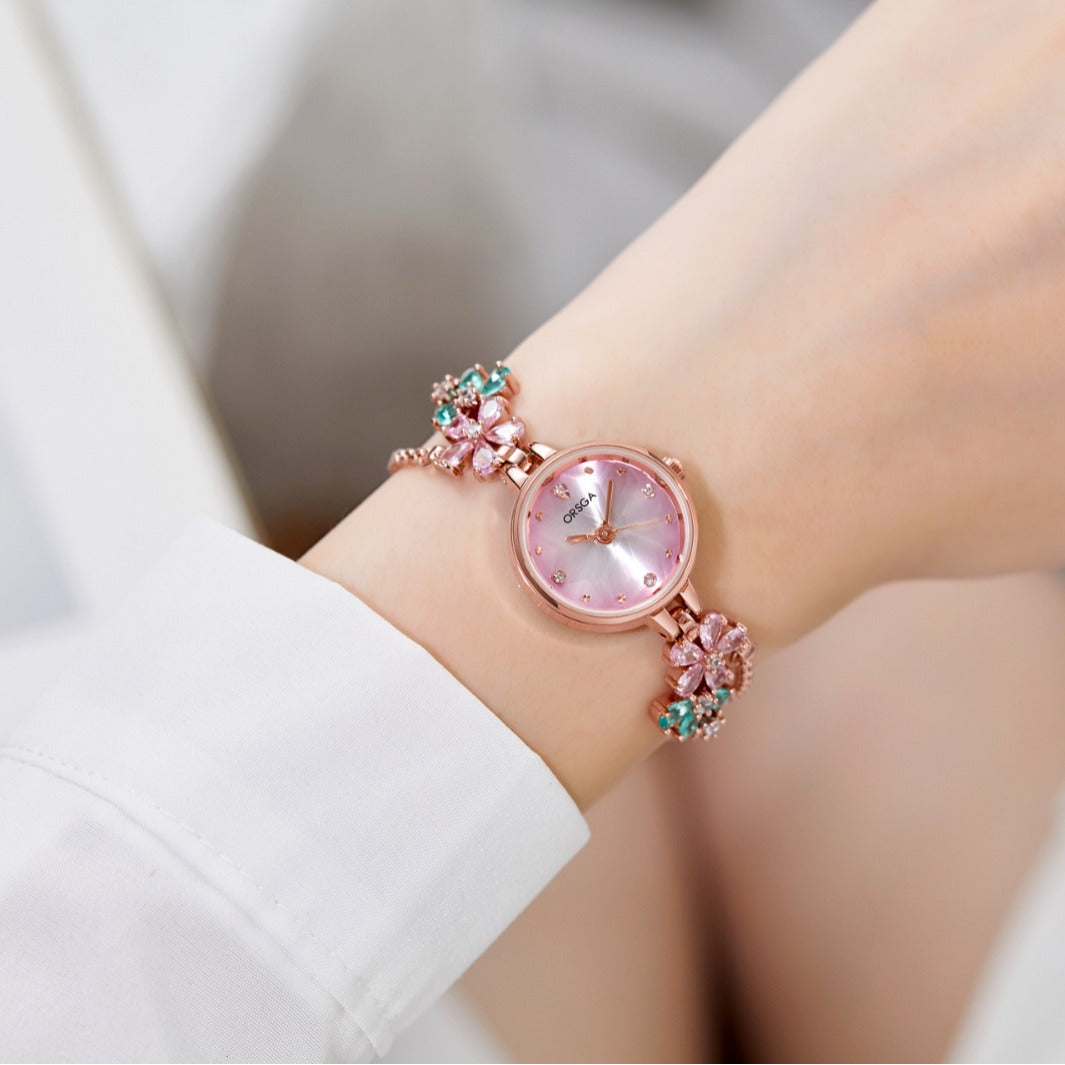 Water-Resistant Floral Bracelet Watch