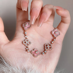 Dainty Pink Clover Bracelet Set