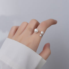 Adjustable Triple Freshwater Pearl Ring S925 Silver