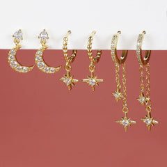 Hexagram & Moon Earrings Set