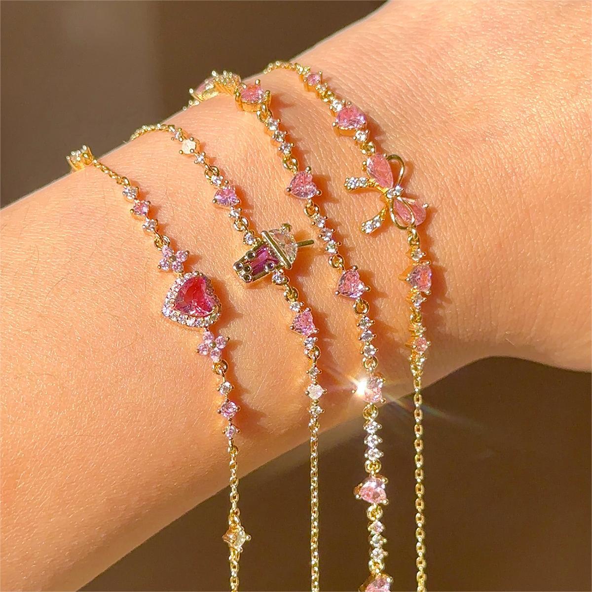 Pink Bow Crystal Stacking Bracelet Set