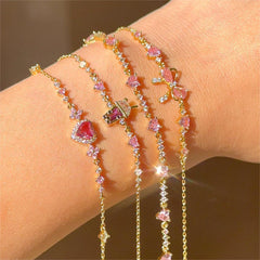 Pink Bow Crystal Stacking Bracelet Set